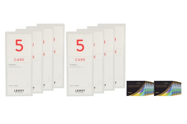 Air Optix Colors 12 x 2 farbige Monatslinsen + Lensy Care 5 Jahres-Sparpaket