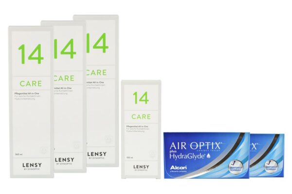Air Optix plus HydraGlyde 2 x 6 Monatslinsen + Lensy Care 14 Halbjahres-Sparpaket
