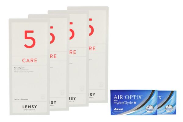 Air Optix plus HydraGlyde 2 x 6 Monatslinsen + Lensy Care 5 Halbjahres-Sparpaket