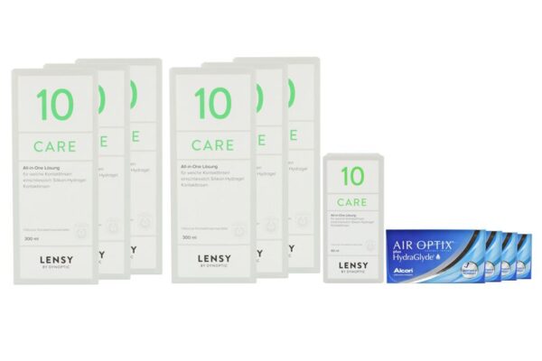 Air Optix plus HydraGlyde 4 x 6 Monatslinsen + Lensy Care 10 Jahres-Sparpaket