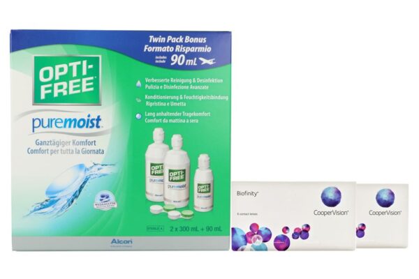 Biofinity 2 x 6 Monatslinsen + Opti Free Pure Moist Halbjahres-Sparpaket