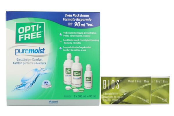 Bios 1-Monat 2 x 6 Monatslinsen + Opti Free Pure Moist Halbjahres-Sparpaket
