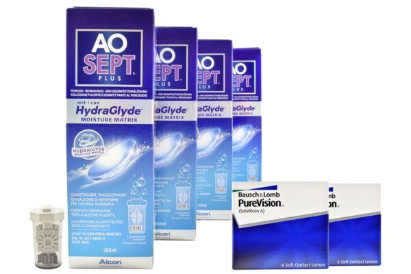 Pure Vision 2 x 6 Monatslinsen + AoSept Plus HydraGlyde Halbjahres-Sparpaket