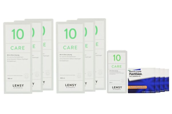 Pure Vision Toric 4 x 6 Monatslinsen + Lensy Care 10 Jahres-Sparpaket