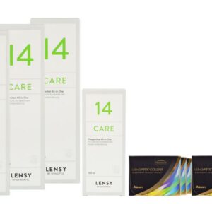 Air Optix Colors 6 x 2 farbige Monatslinsen + Lensy Care 14 Halbjahres-Sparpaket