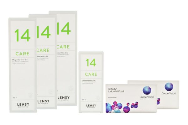 Biofinity toric multifocal 2 x 6 Monatslinsen + Lensy Care 14 Halbjahres-Sparpaket