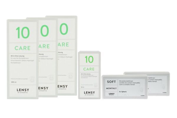 Lensy Monthly Soft Spheric 2 x 6 Monatslinsen + Lensy Care 10 Halbjahres-Sparpaket